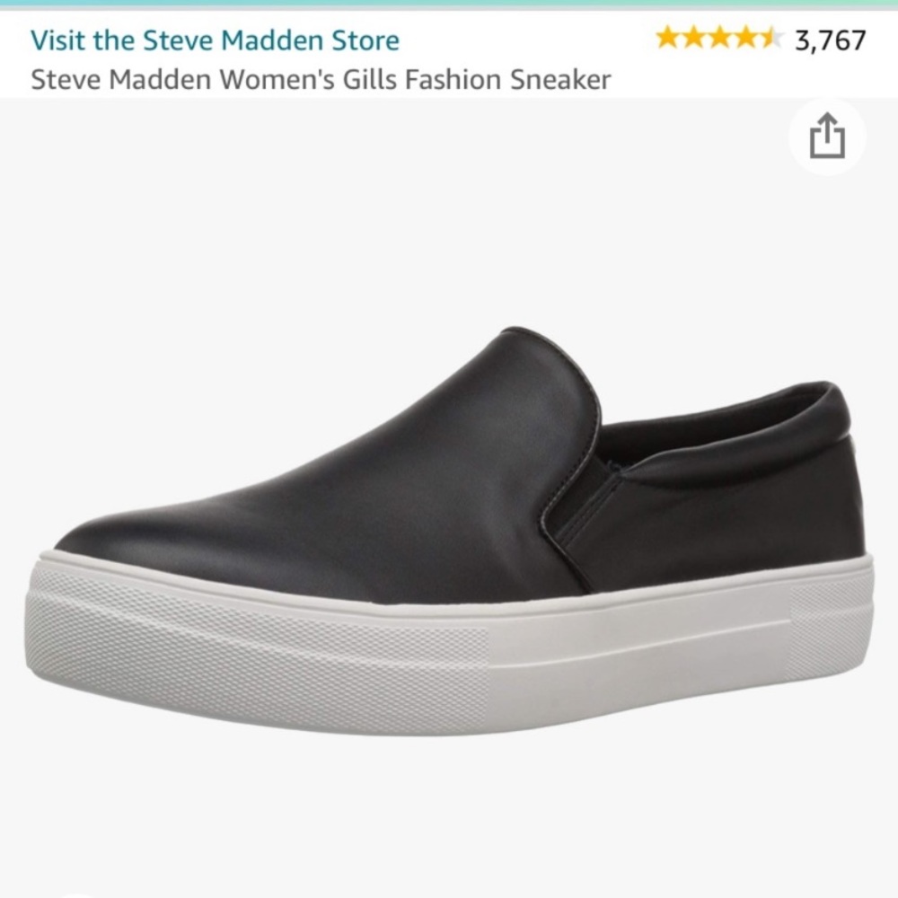 Steve Madden Womens Gills Fashion Sneaker - Black Leather - Size 9